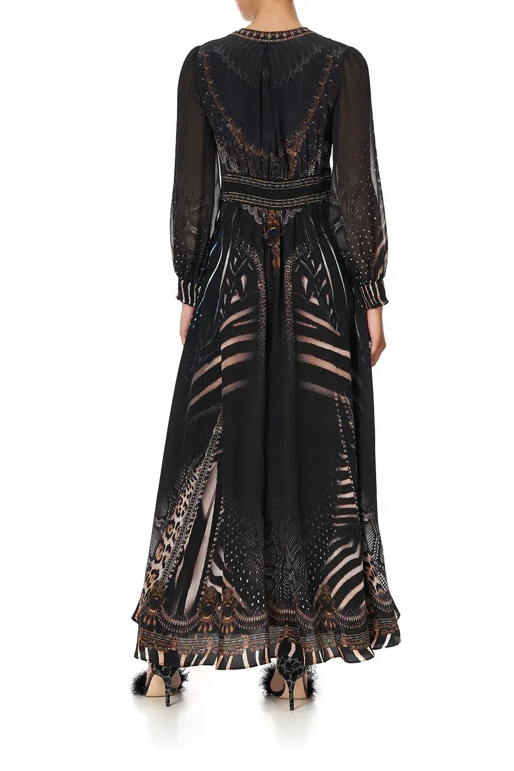 CAMILLA Silk Maxi Dress With Shaped Waistband Black Size S/Au 10 photo 3