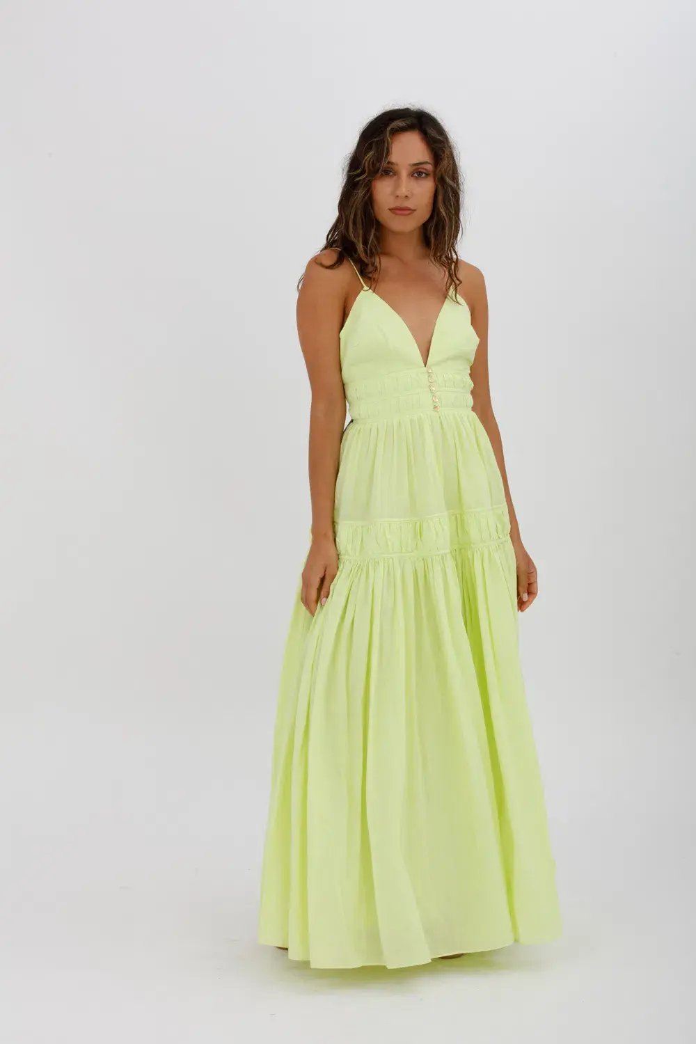 Aje Grace Tiered Midi Dress Pastel Yellow Green Size 10 photo 6