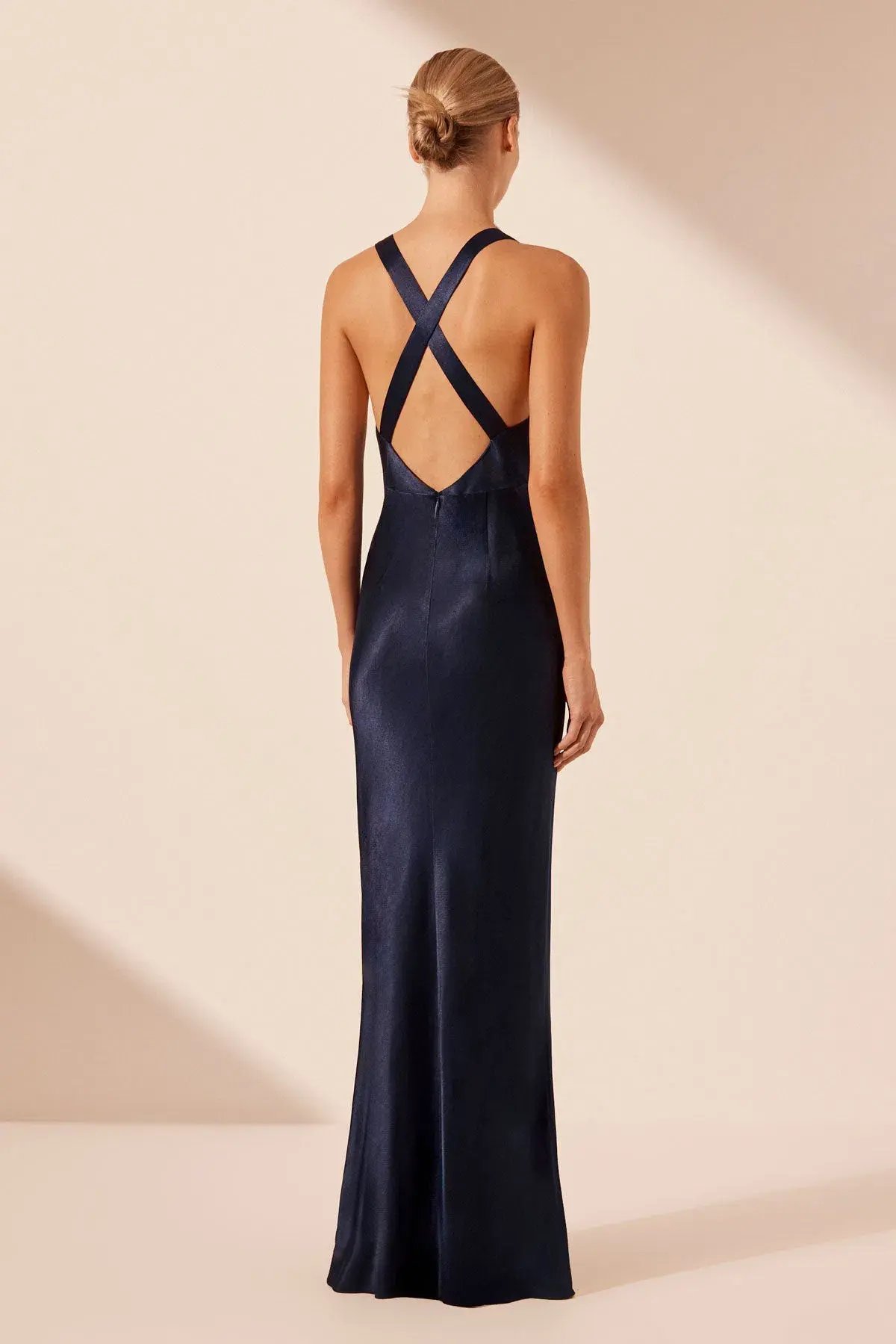 Shona Joy Camille Lace Cross Back Split Maxi Dress Midnight/Ivory Size 12 photo 3
