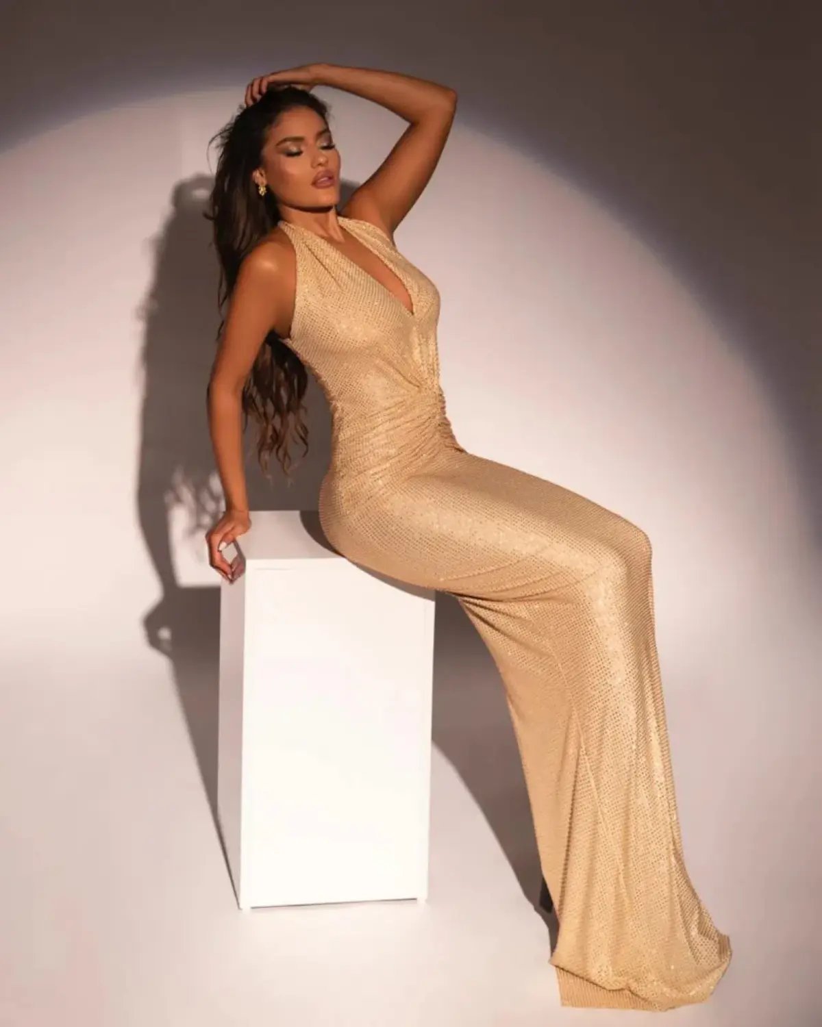Monda Beqiri Fall Dress Gold Size AU 8 photo 2