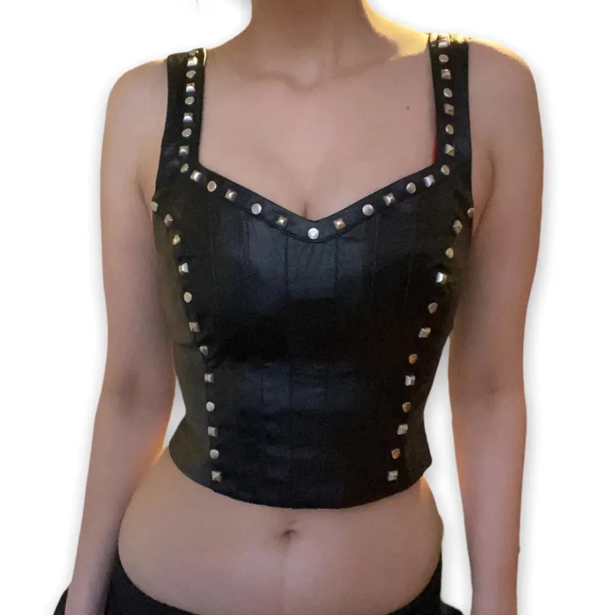 I.AM.GIA Luther Black Faux Leather Studded Corset Crop Top Size XS/Au 6 photo 4
