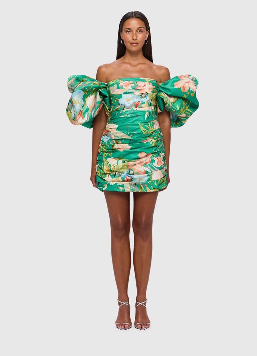 Leo Lin Brenda Puffy Sleeve Mini Dress - Opulent Print In Verdant photo 2