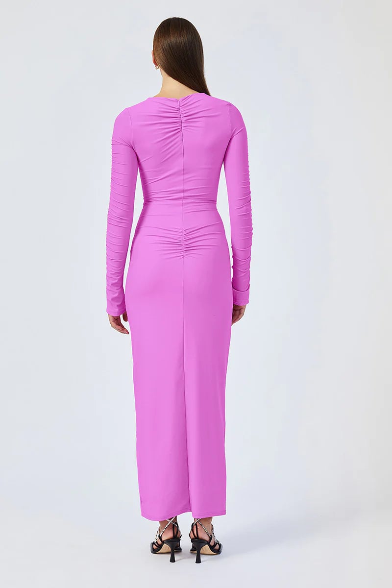 SUBOO IVY LONG SLEEVE ROUCHED DRESS - FUCHSIA photo 4
