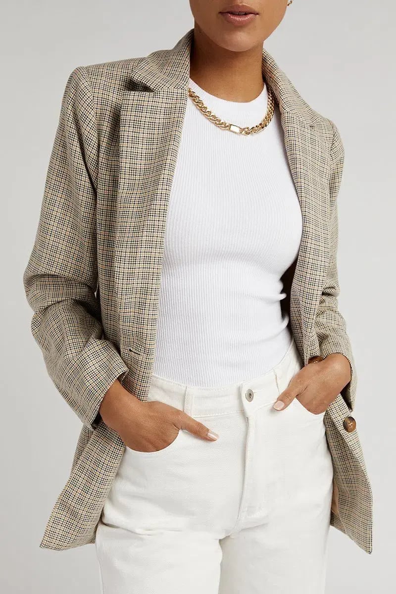 DISSH Frankie Plaid Beige Blazer Print Size 12 photo 2