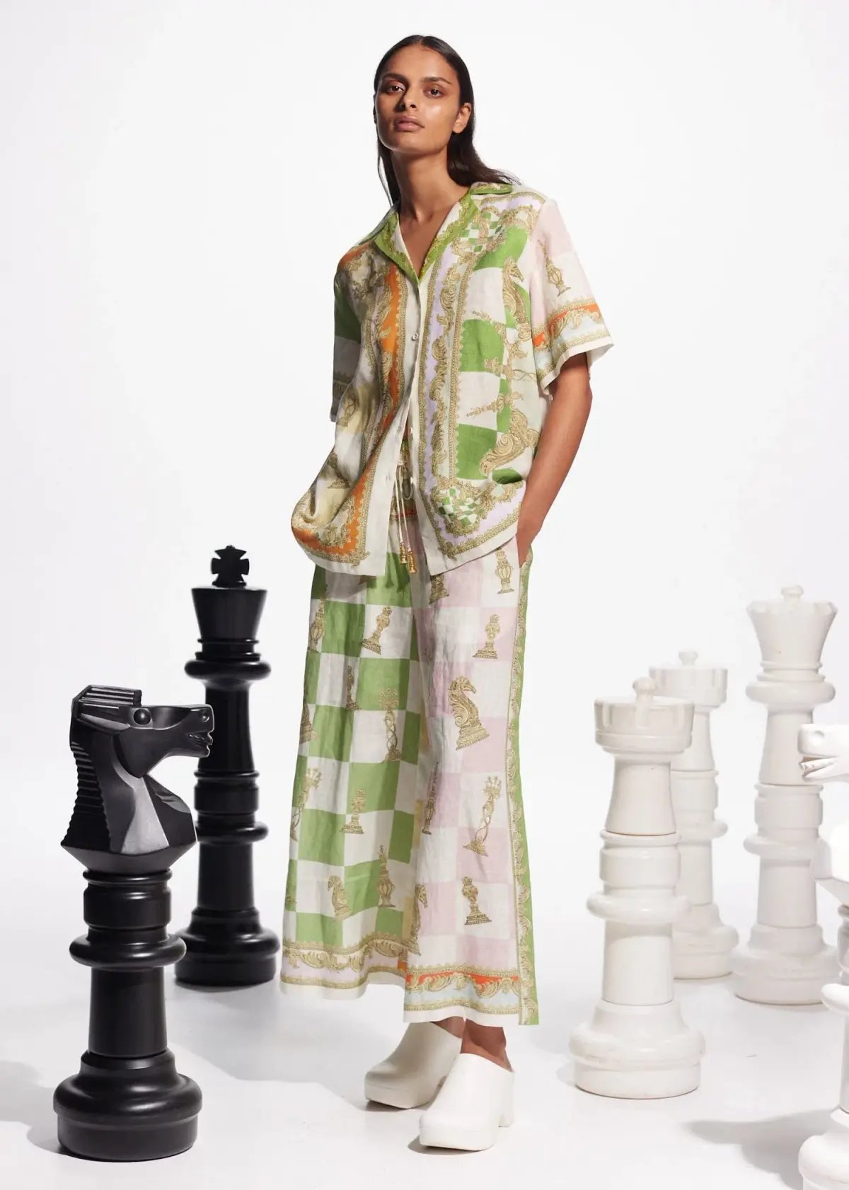 Alemais Checkmate Linen Shirt and Pants Set Multi Size 14 photo 2