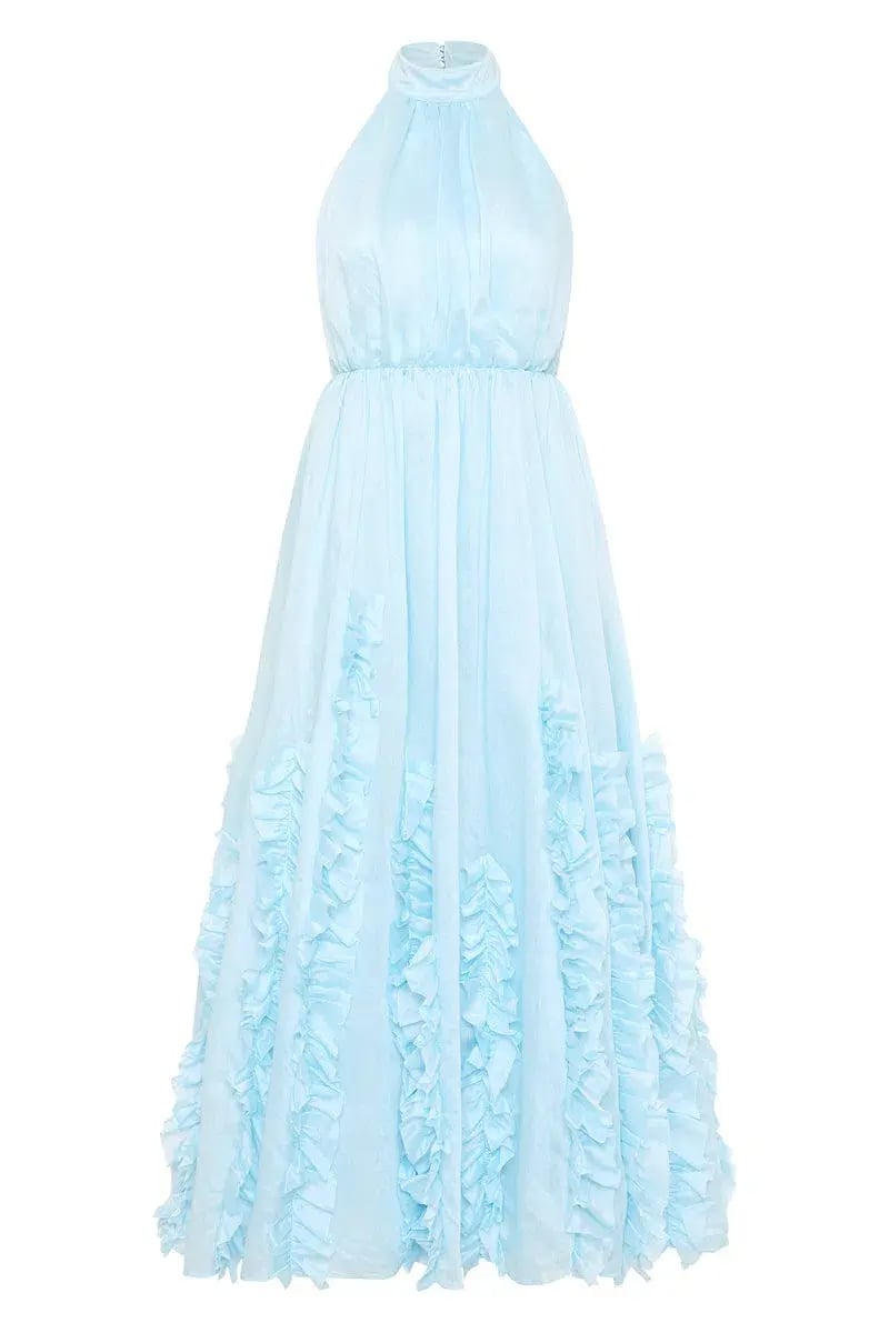 Aje Hilma Frill Maxi Halter Dress Blue Size 6 photo 3