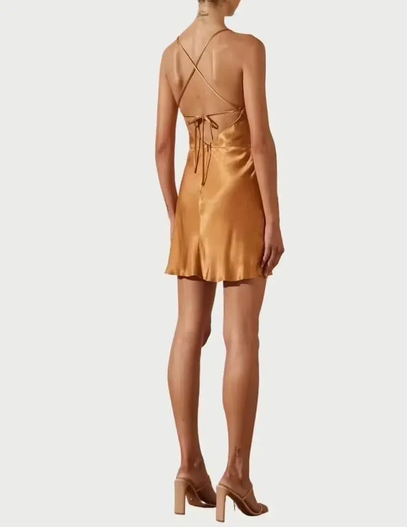 Shona Joy Alma Bias Cowl Mini Dress Turmeric Size 6 photo 5