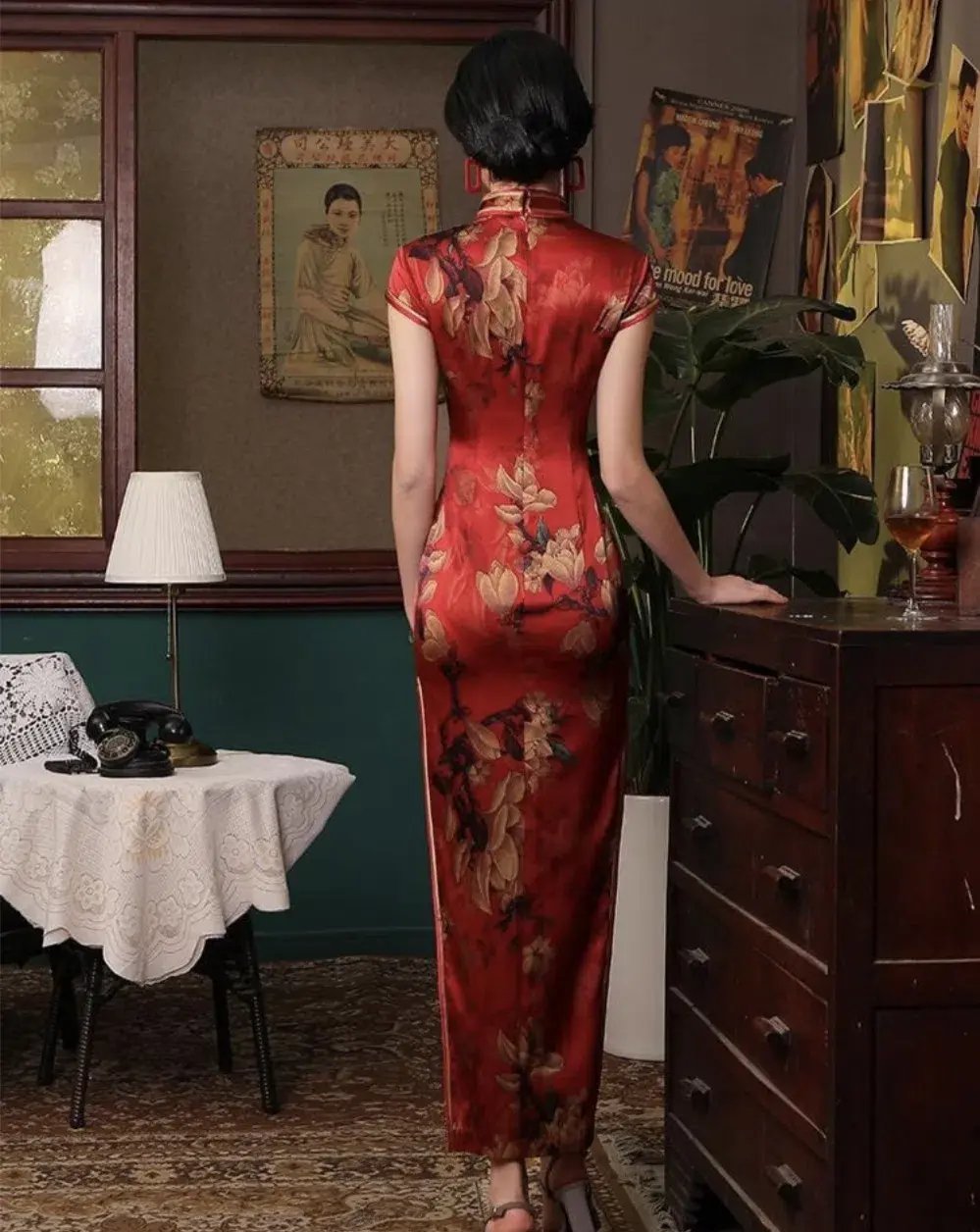 Beth & Brian Qipao 19 Mome Silk High End Long Qipao Mulberry Floral Size M / Au 8 photo 2