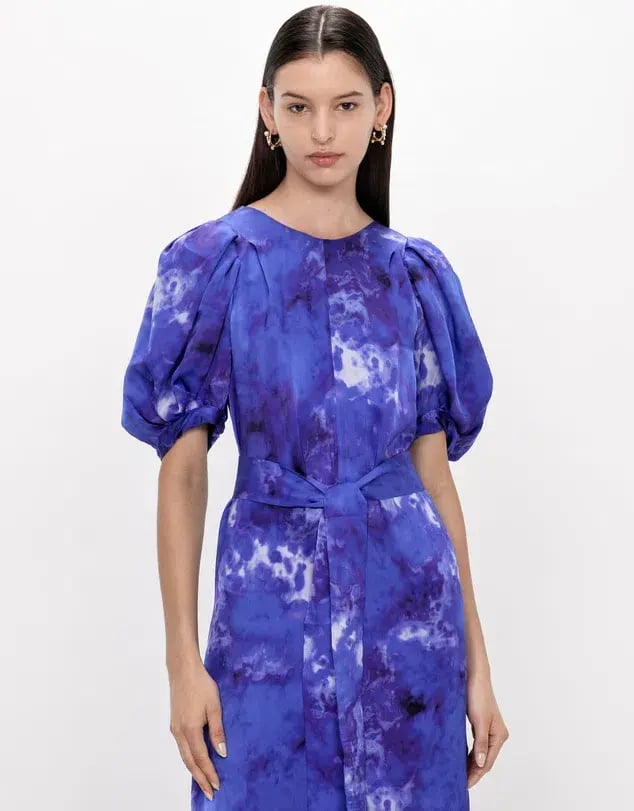Veronika Maine Clouded Satin Midi Dress Blue Jewel Size AU 14 photo 3
