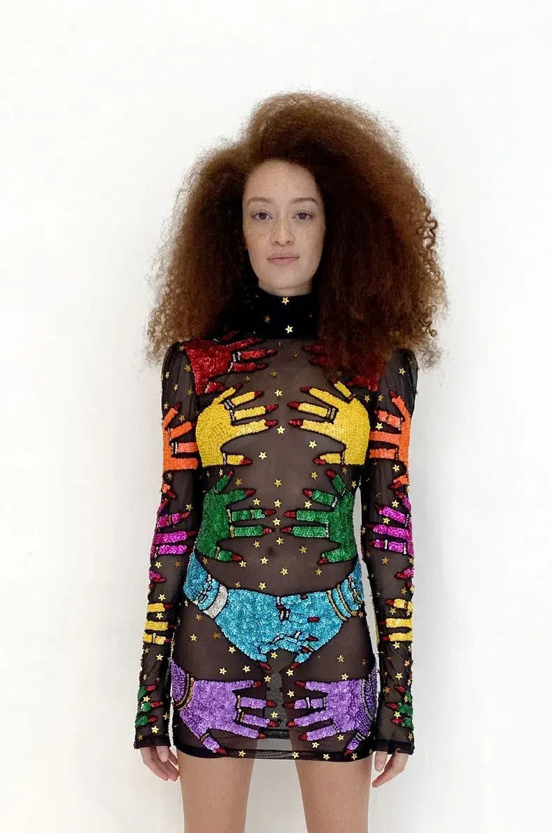 Discount Universe The Rainbow Hands Mesh Dress Black Size 8 photo 2
