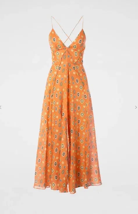 Scanlan Theodore Foulard Linen Strappy Dress Tangerine Orange Floral Size S / AU 8 photo 5