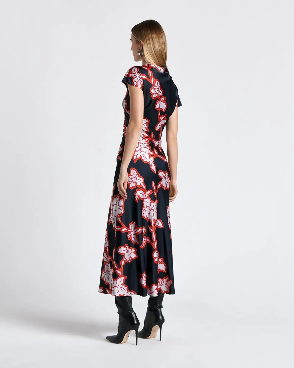 Cue Illustrated Satin Midi Dress Floral Size AU 16 photo 2