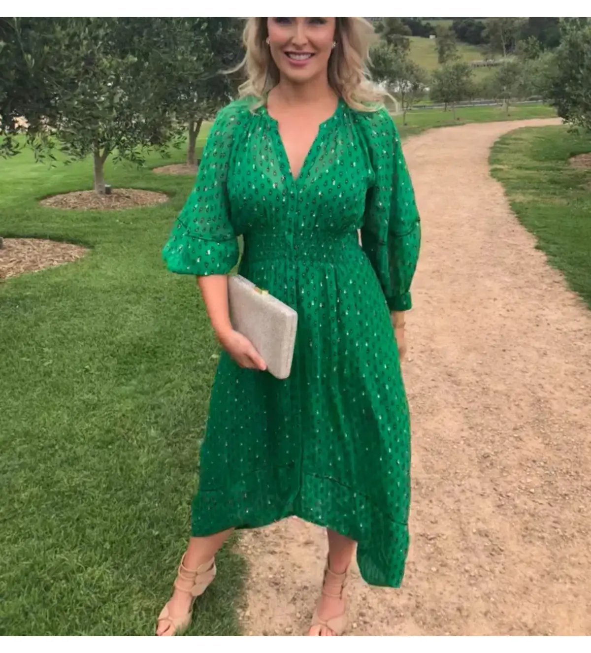Ba&Sh Cyana Midi Dress Green Print Size 1/AU 8-10 photo 5