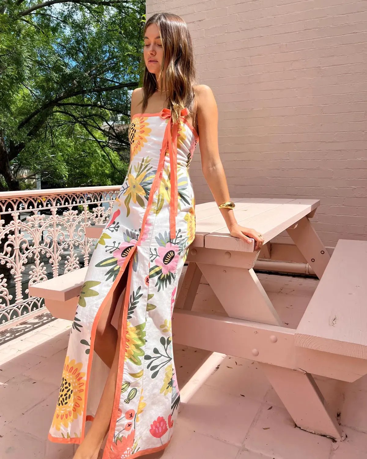 By Nicola Claudia Strapless Wrap Maxi Dress Potpourri/Melon Size 8 photo 6