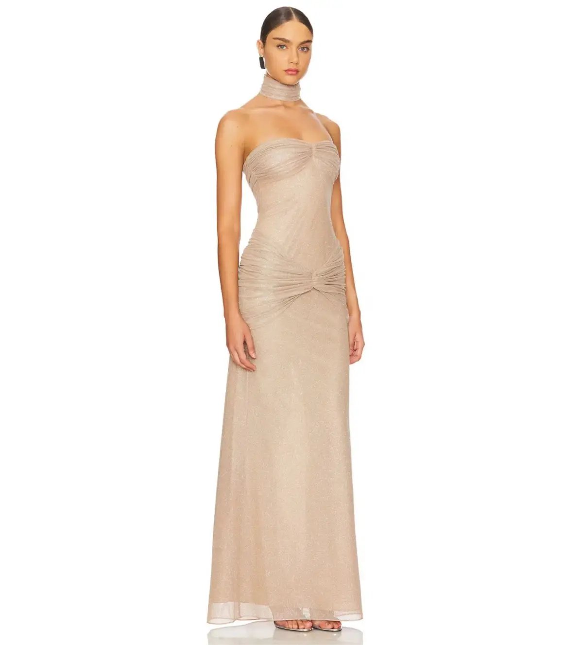 Mirror Palais The Starlite Glitter Mesh Maxi Dress Diamond Sand Size M/AU 10 photo 2