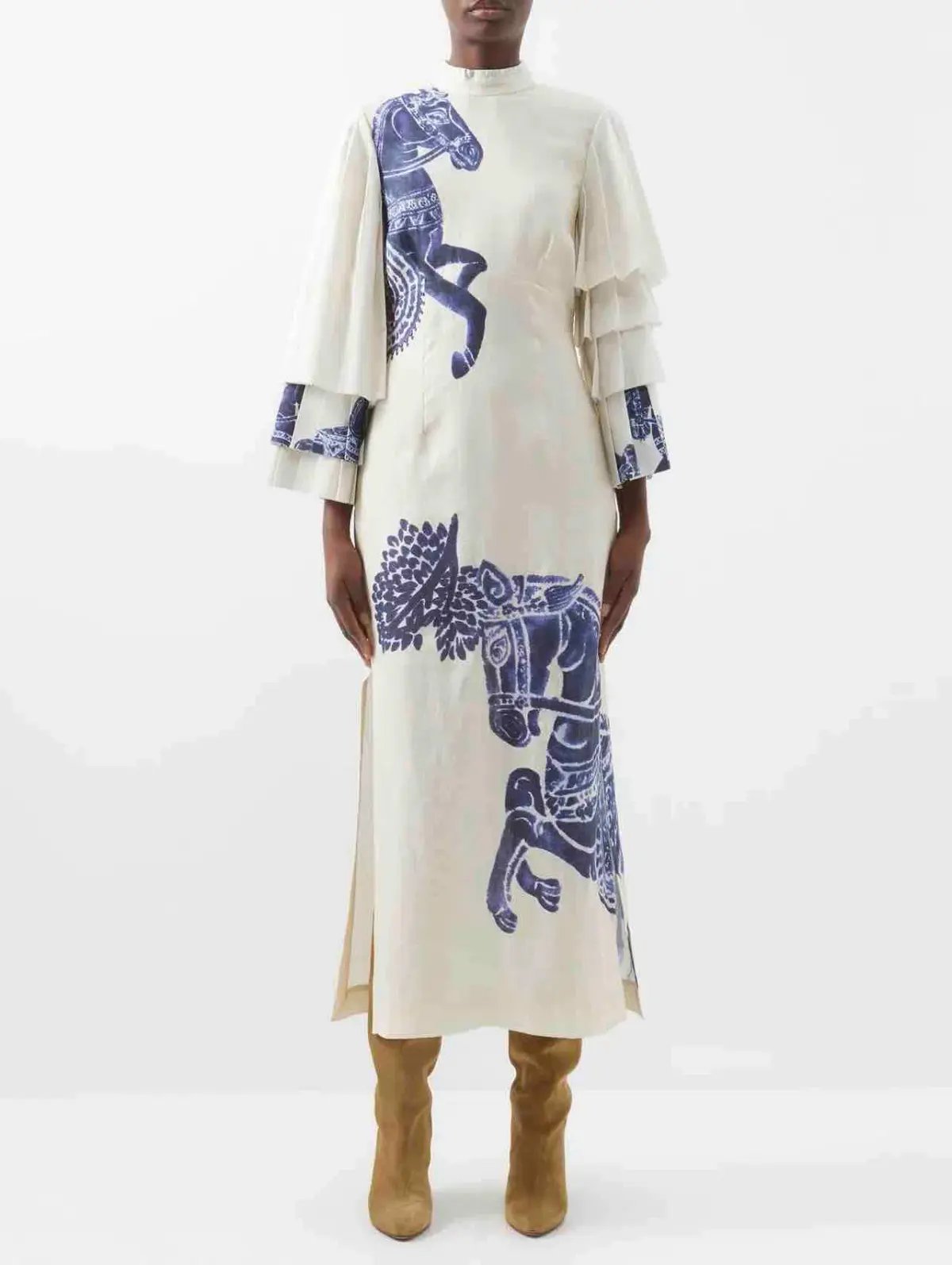 Alemais Rider Pleat Sleeve Midi Dress Cream/Blue Size 14 photo 3