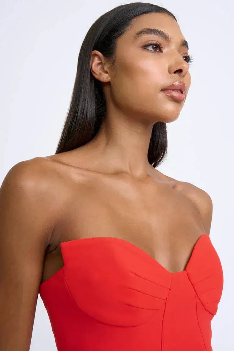 By Johnny Sahana Shell Shape Strapless Midi Dress Red Size 6 photo 6