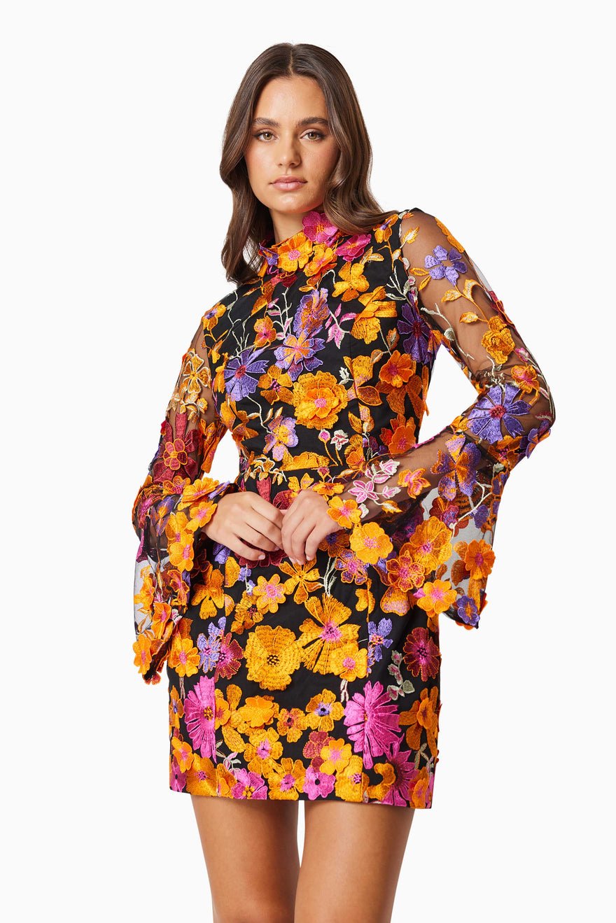 Elliatt Alessandra Long Sleeve Mini Dress - Orange Multi photo 3