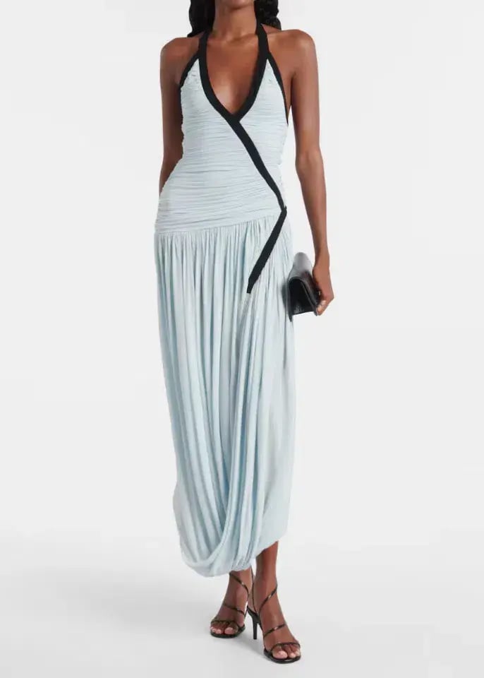 Christopher Esber Suspended Ruched Jersey Maxi Dress Blue Size Au6 photo 4