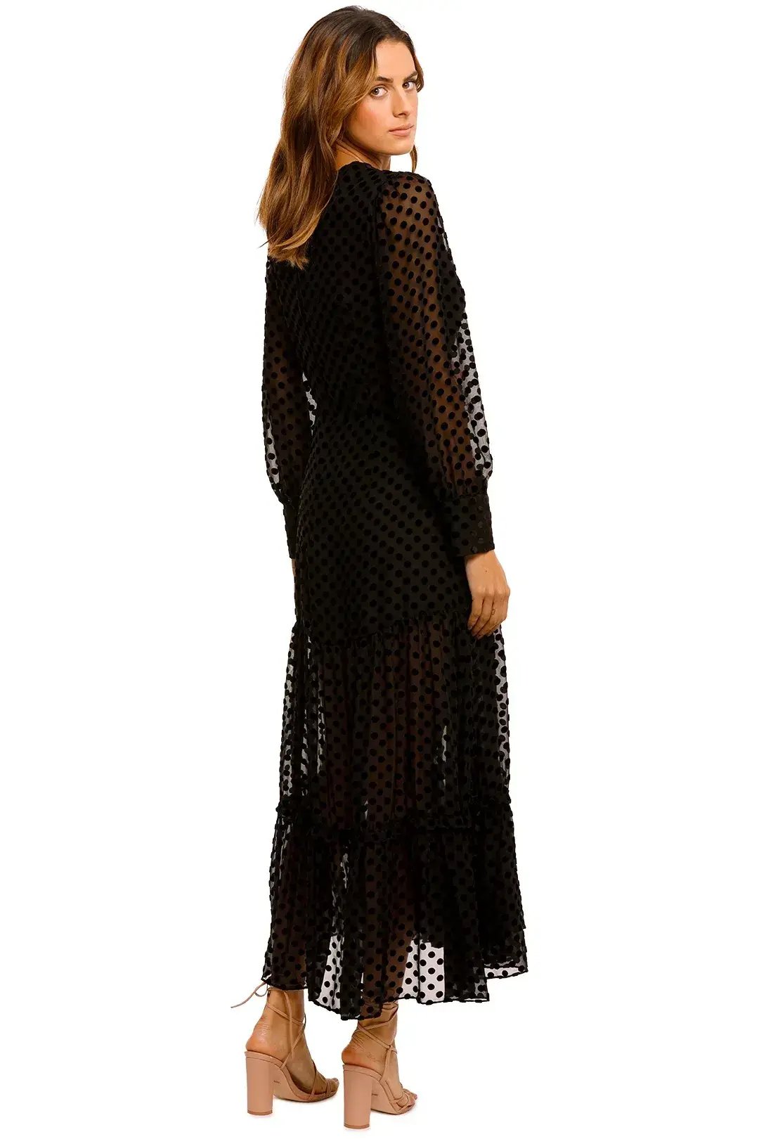 Rixo Elsie Polka-Dot Black Flocked Midi Dress - Size M photo 3