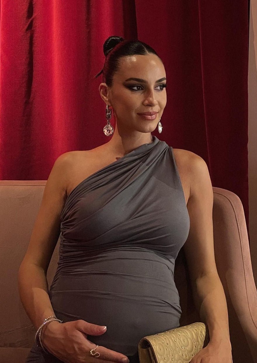 Entire Studios Ruched One Shoulder Gown, Grey photo 2