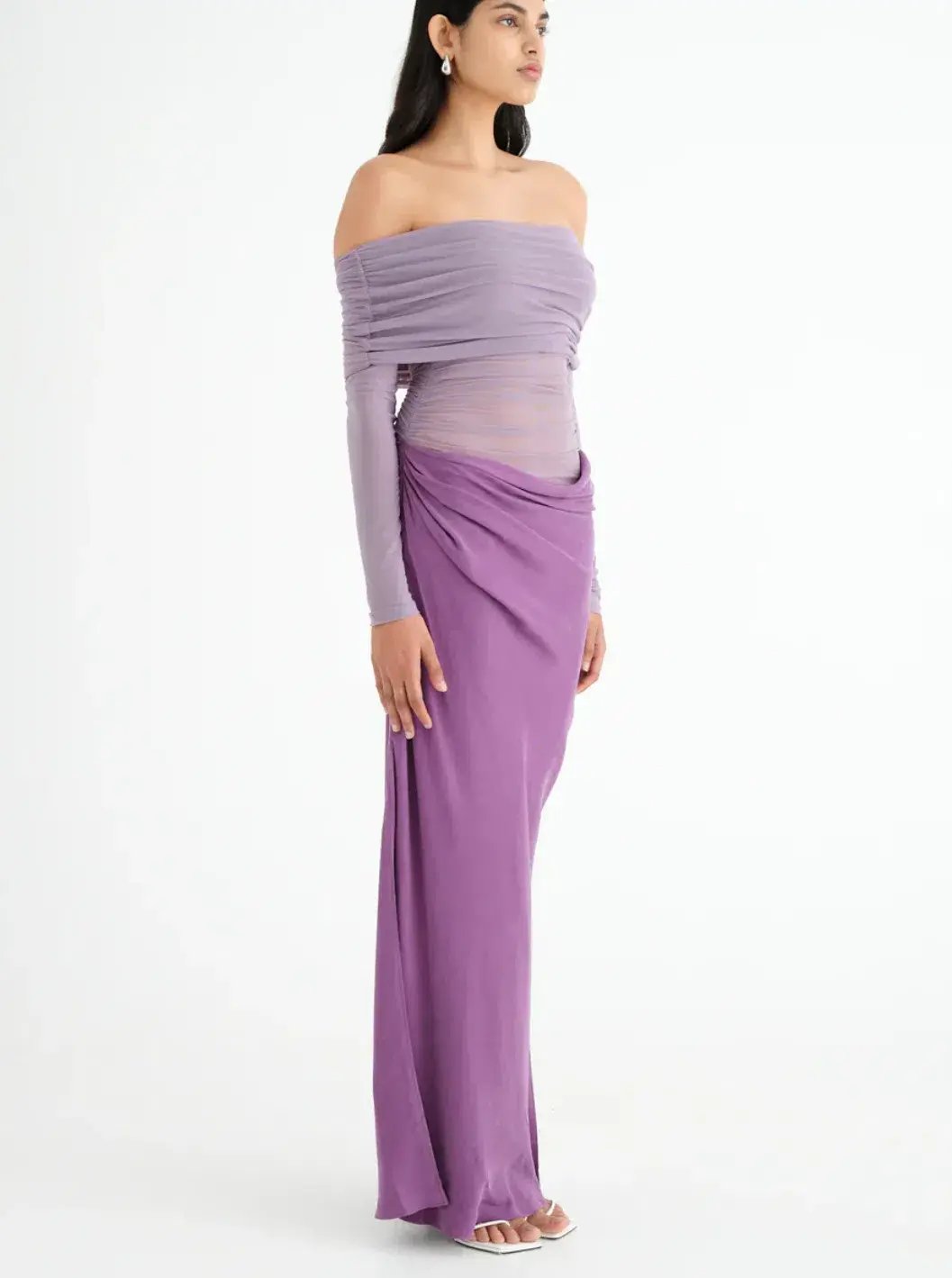 Benni Yasmin Off Shoulder Maxi Dress in Vintage Orchid Purple Size 6 photo 2