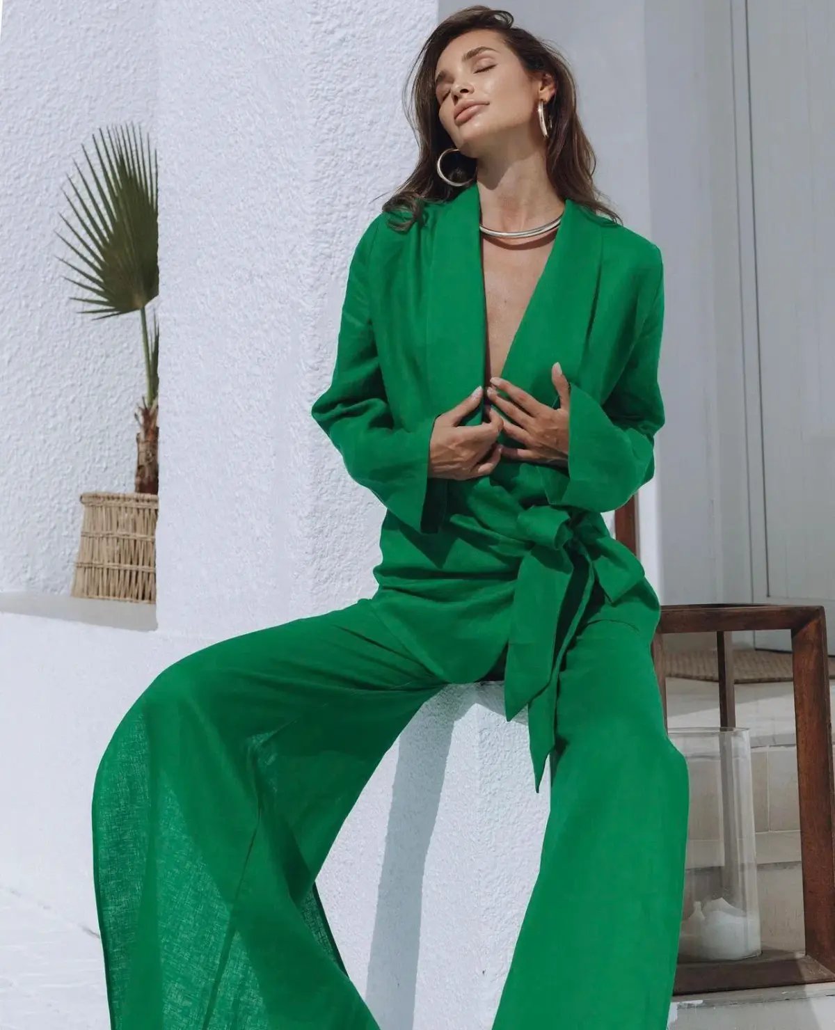 Chic Le Frique Abeni Linen Set Green Size 8 photo 3