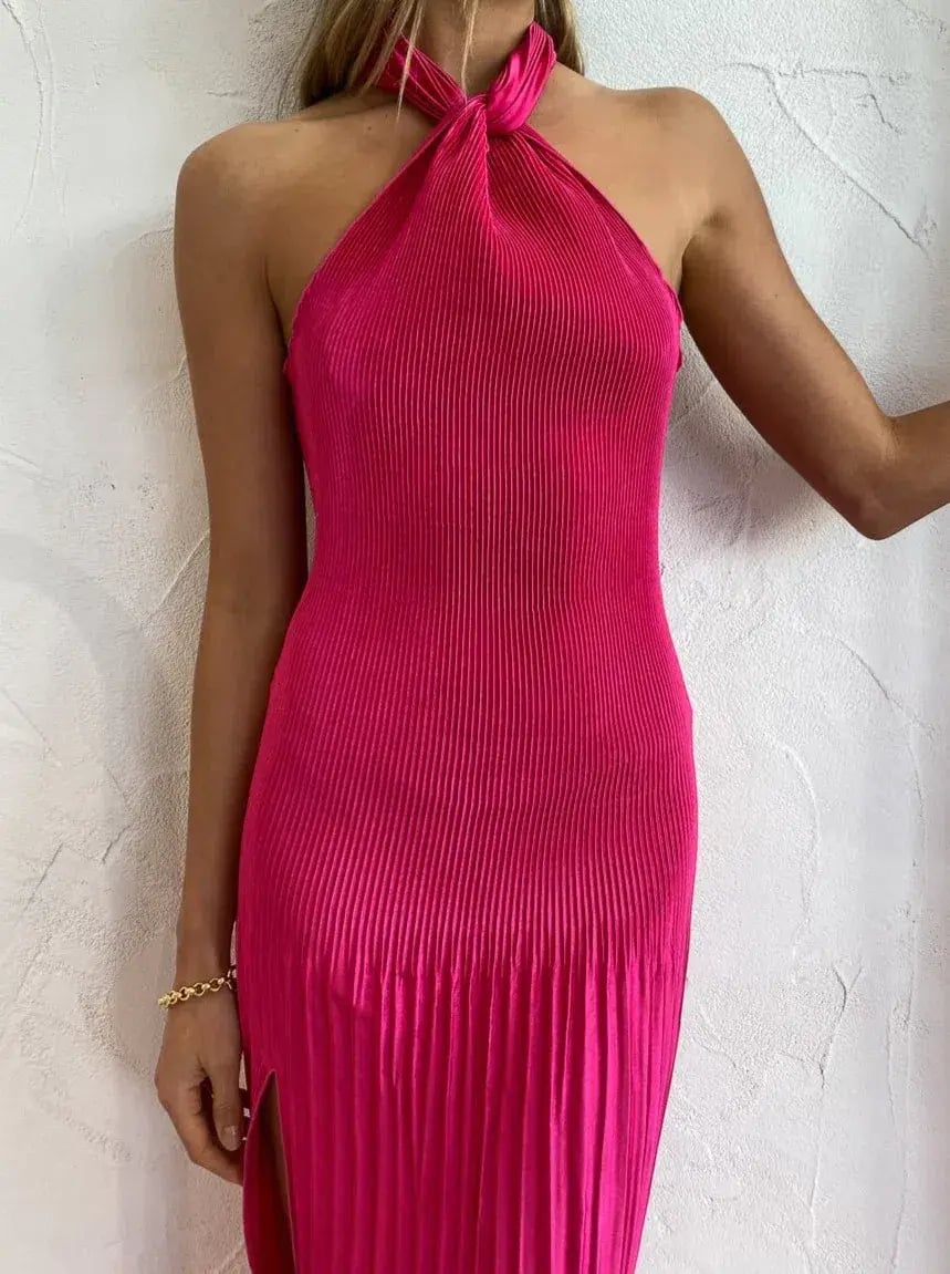 L'idee Soiree Pleated Halter Gown Cherry Size AU 12 photo 3