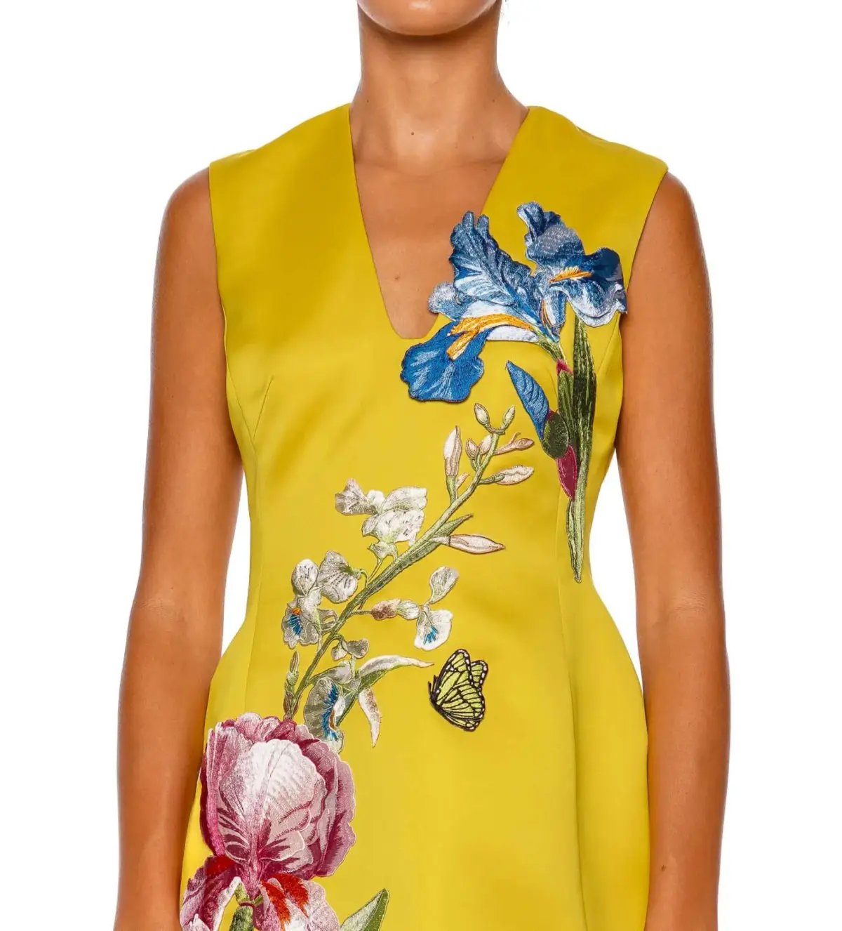Leo Lin Bree V Neck Embroidery Mini Dress in Mustard Size AU 8 photo 4