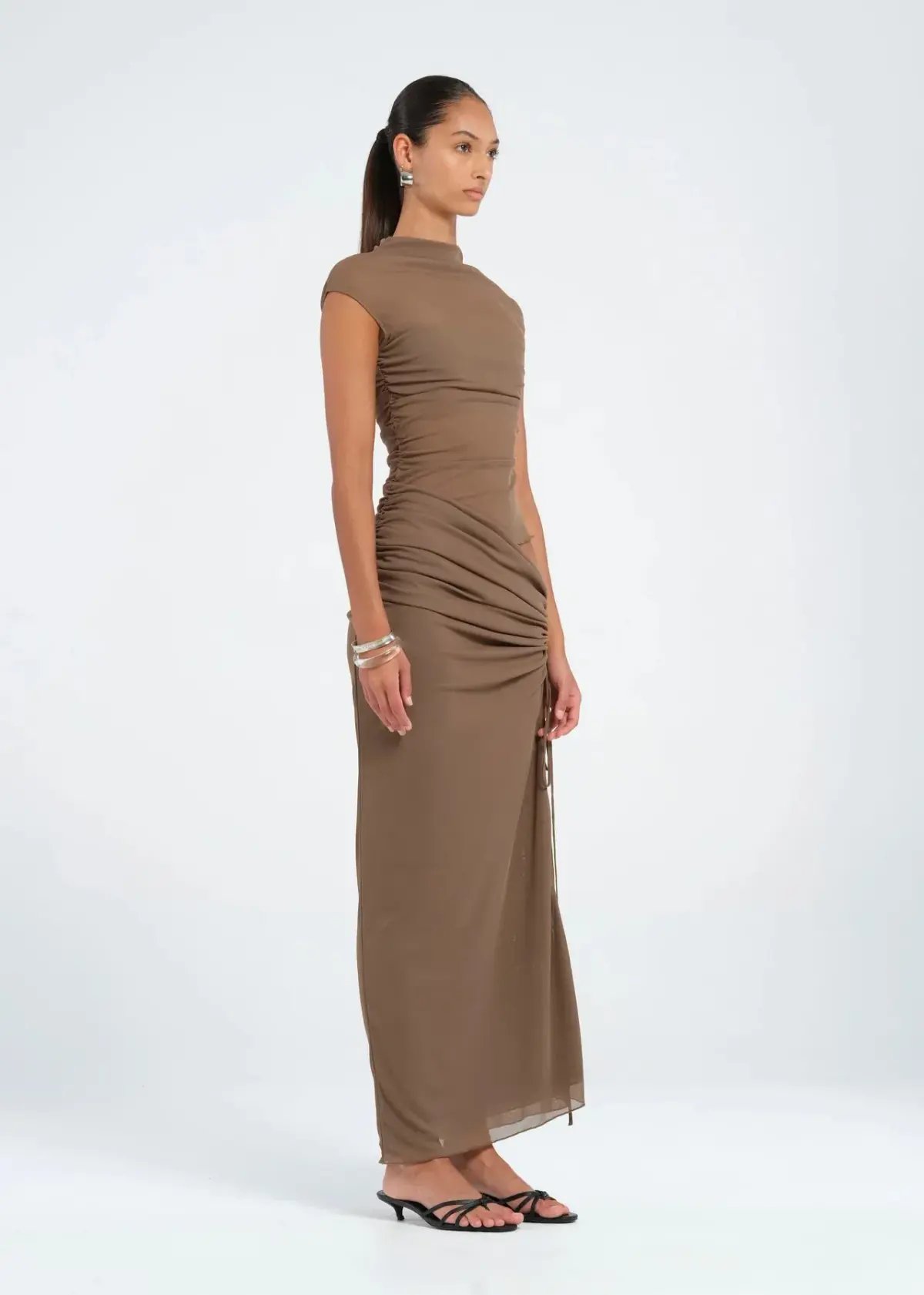 Benni Milo Mesh Maxi Dress Mushroom Size 8 photo 2