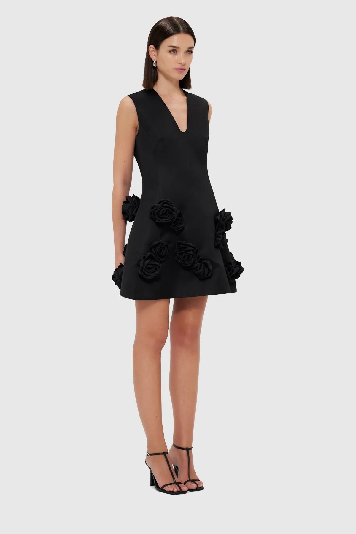 LEO LIN BRIANA V NECK MINI DRESS - EBONY photo 3