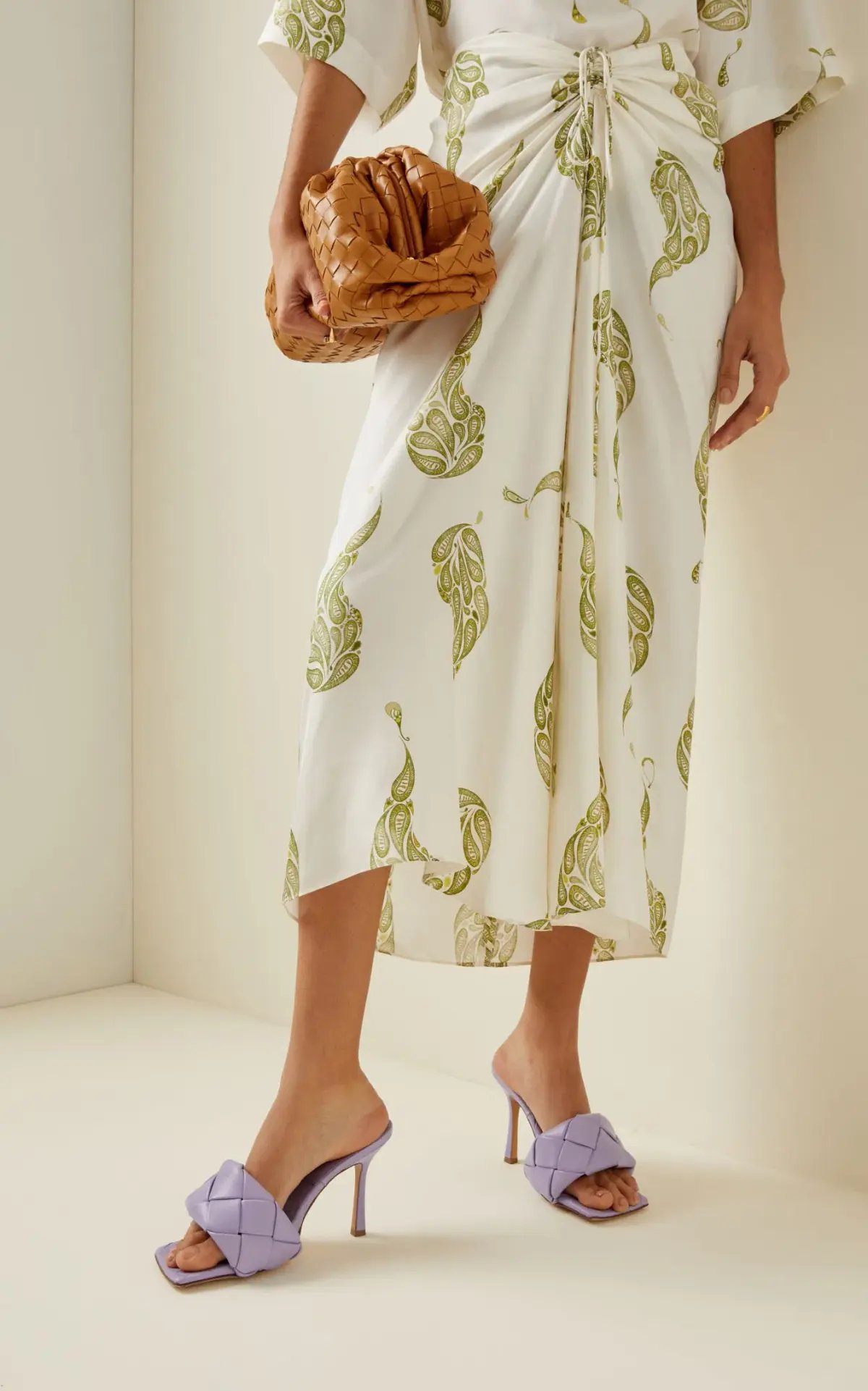 Christopher Esber Ruched Paisley Silk Maxi Skirt in Green Size 8 photo 2