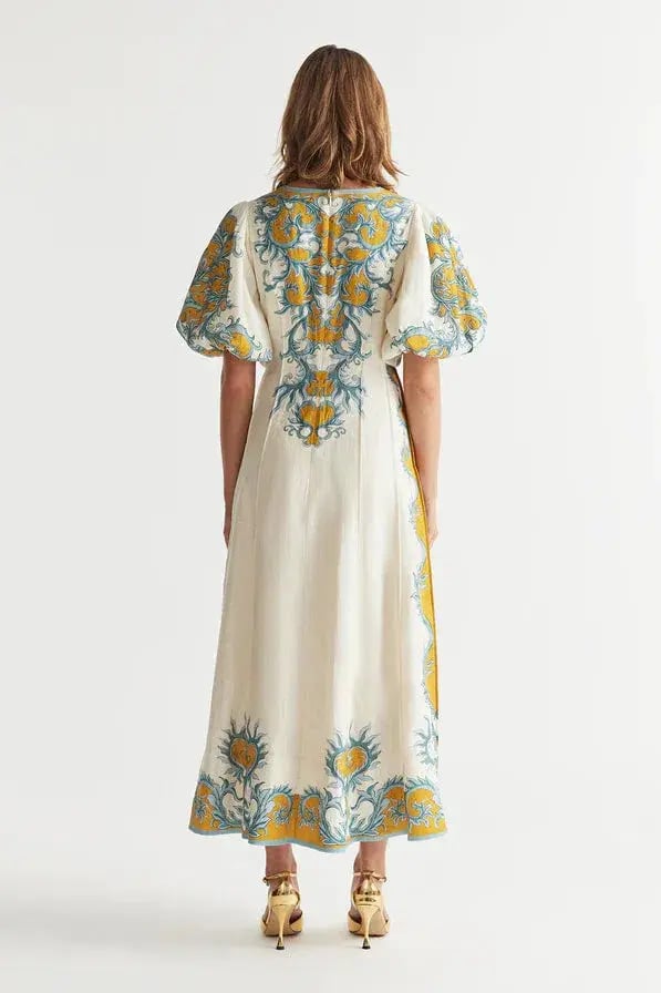 Antipodean Paloma Pin Tuck Dress in Dandelion and Steel Size 10 photo 3