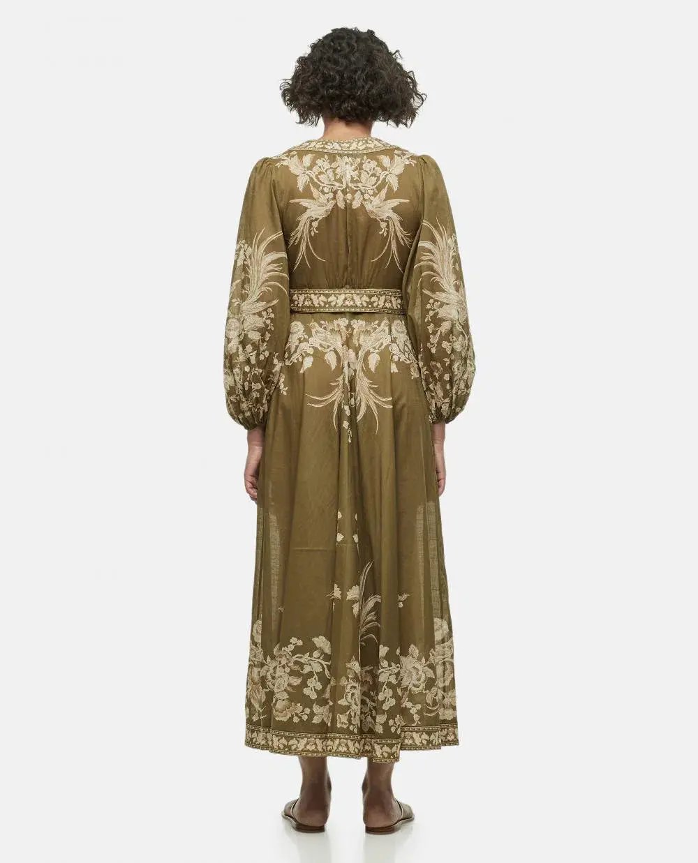 Zimmermann Anneke Cotton Voile Wrap Midi Dress in Olive Green Size 2/Au 12 photo 2
