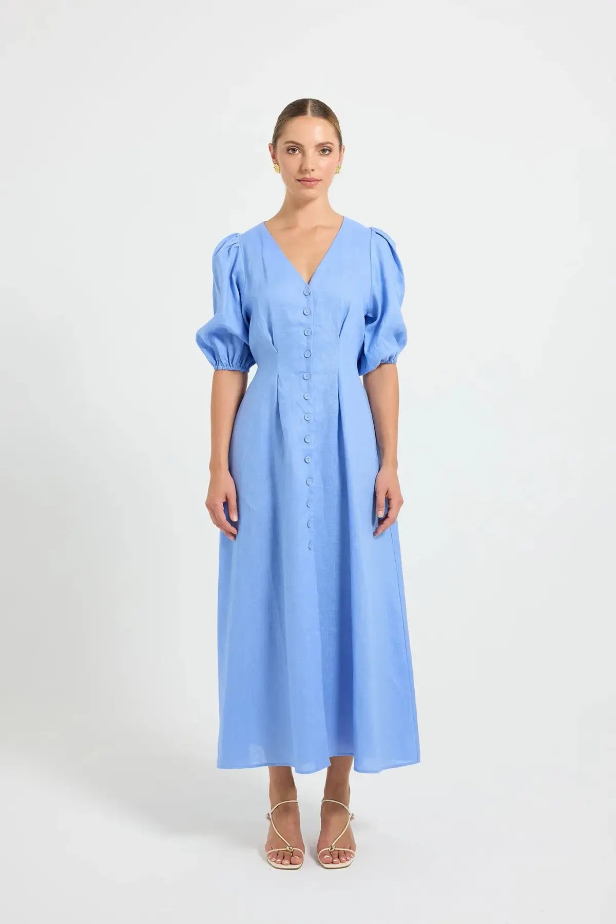 Pasduchas Vera Button Midi Dress Blue Size 16 photo 2