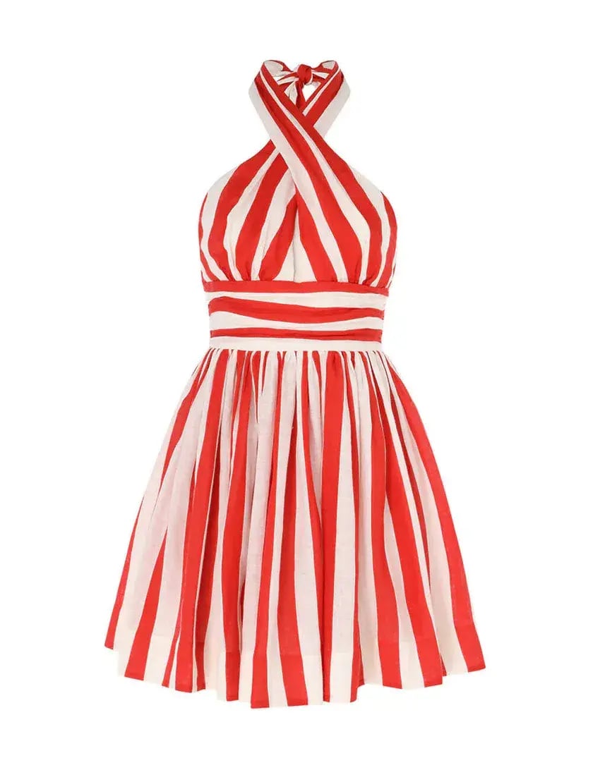 Zimmermann The Alight Halter Mini Dress in Red/Cream Stripe Size 0P / AU 6 photo 4
