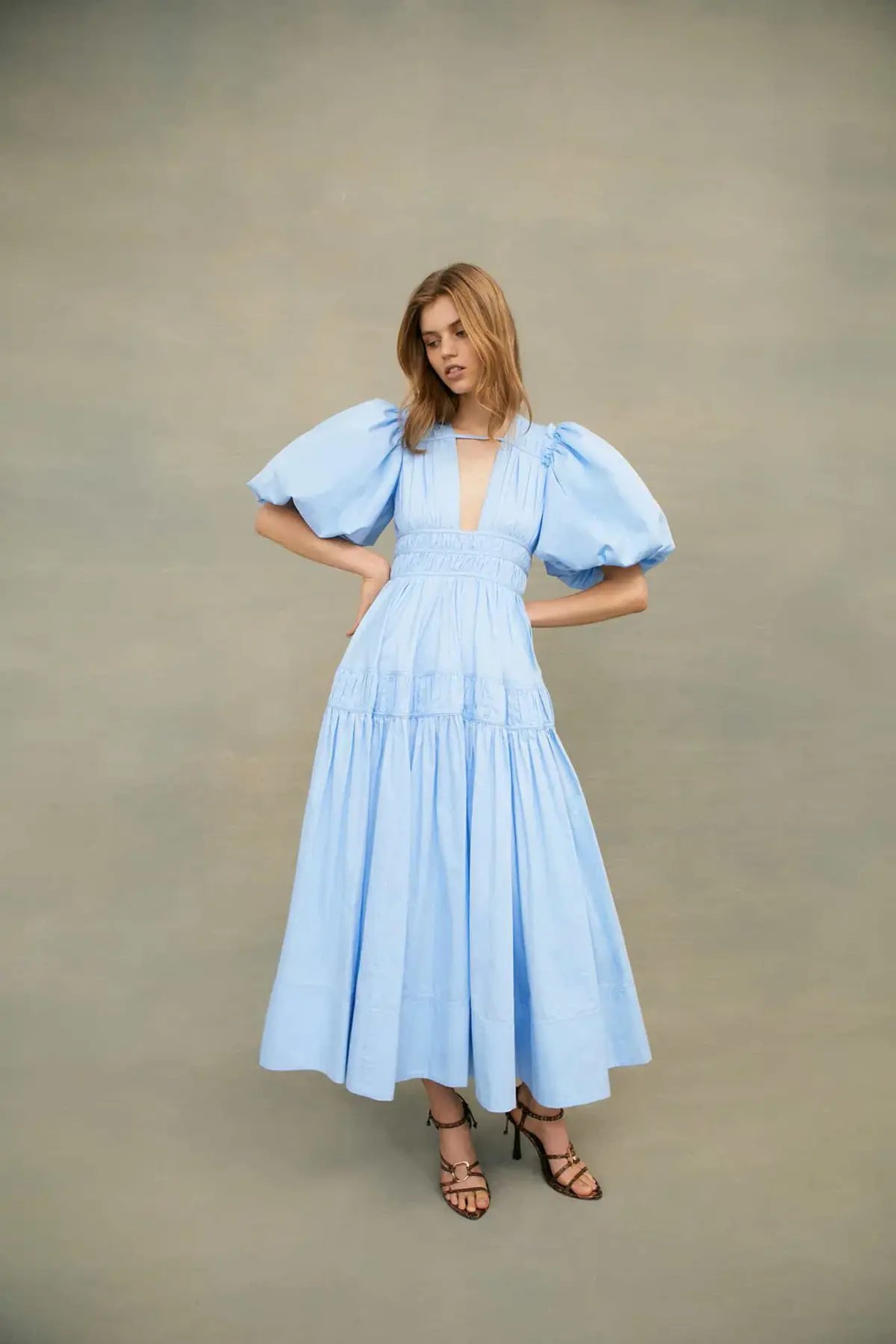Aje Fallingwater Gathered Midi Dress Light Blue Size 8 photo 3