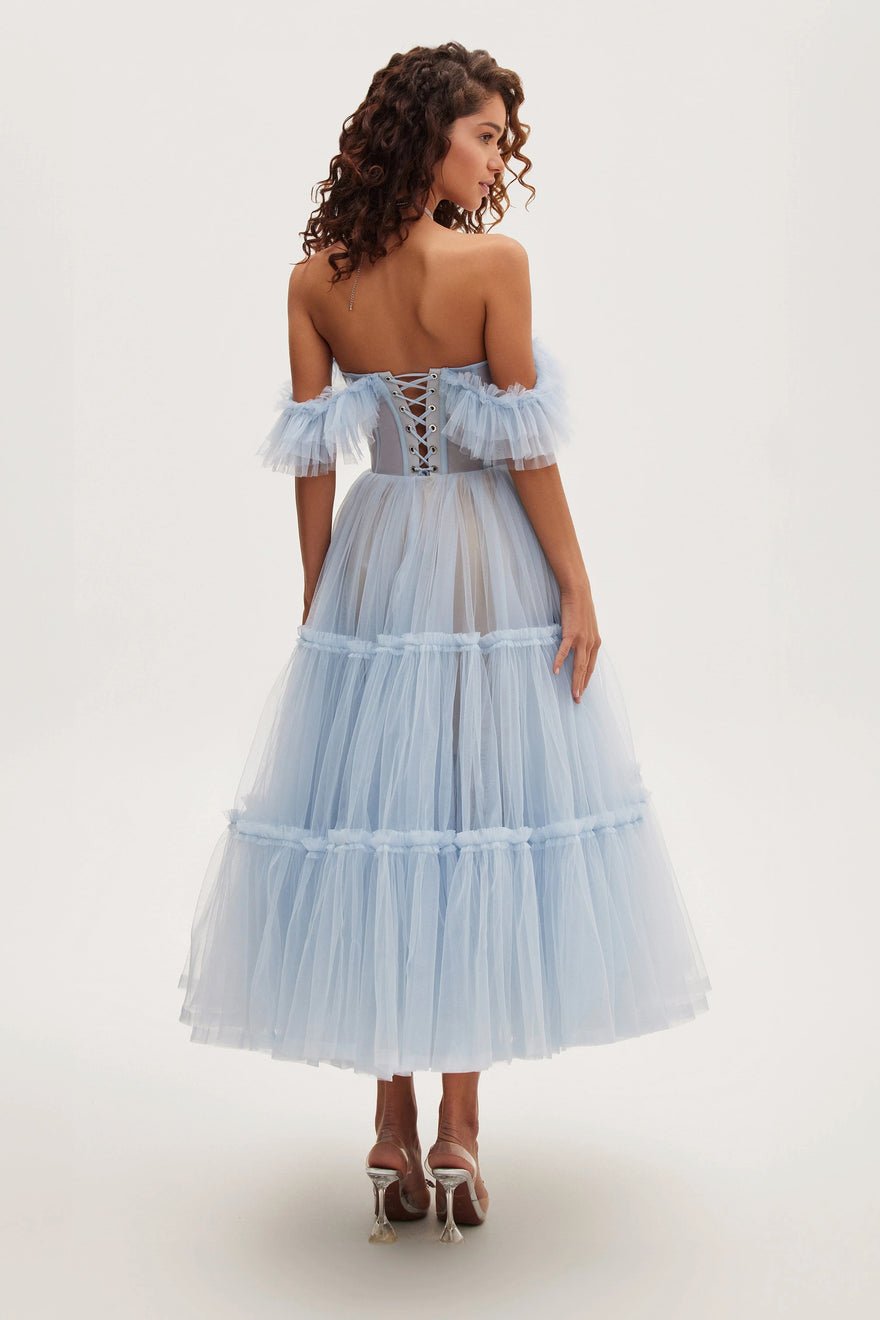 Milla Ruffled Tulle Midi Dress - Light Blue photo 2