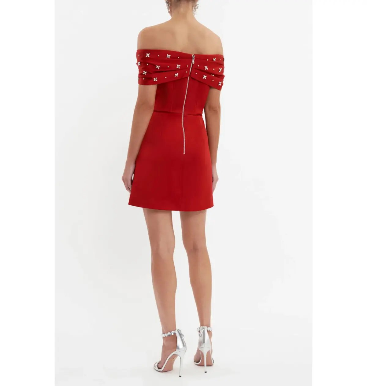 Rebecca Vallance Carmella Off The Shoulder Mini Dress Red Size AU 8 photo 4