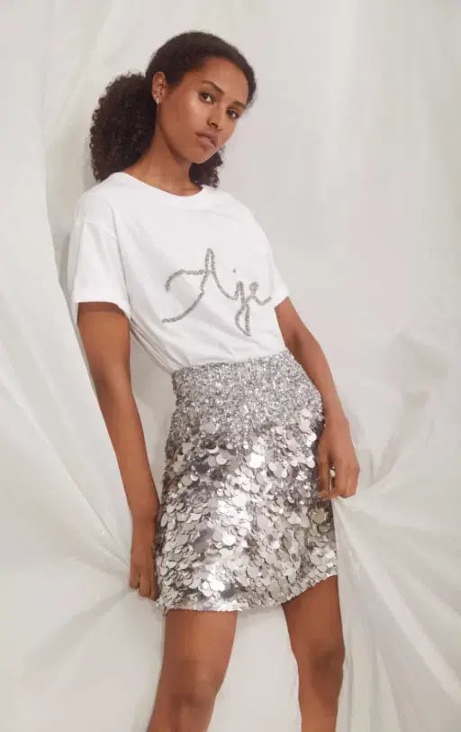 Aje Cherie Sequin Mini Skirt Silver Size 4 photo 5