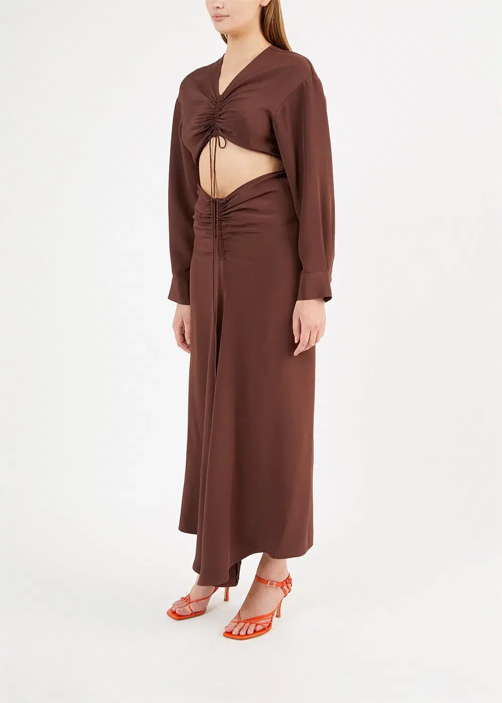 Christopher Esber The Ruched Disconnect Shirt Dress Brown Size 12 photo 3