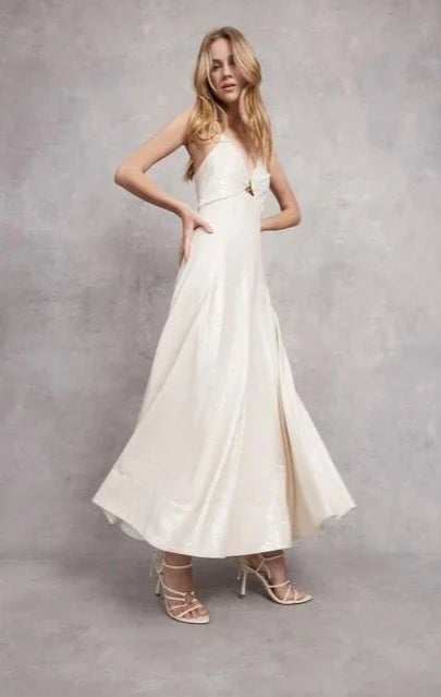 Aje Idyllic Strappy Sequin Ivory Midi Dress photo 3