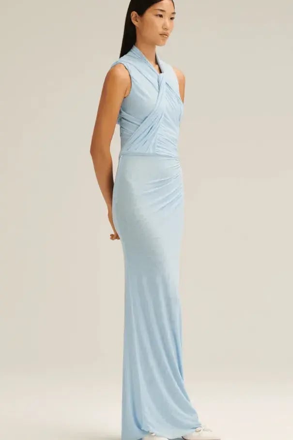 Scanlan Theodore Mesh Drape Top & Skirt Pale Blue Size 10 photo 2