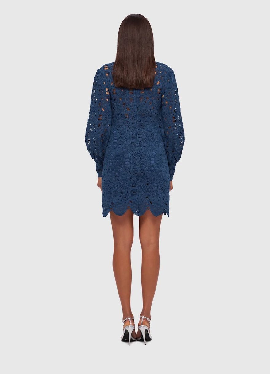 Leo Lin Daisy Crochet Long Sleeve Mini Dress - Navy photo 2