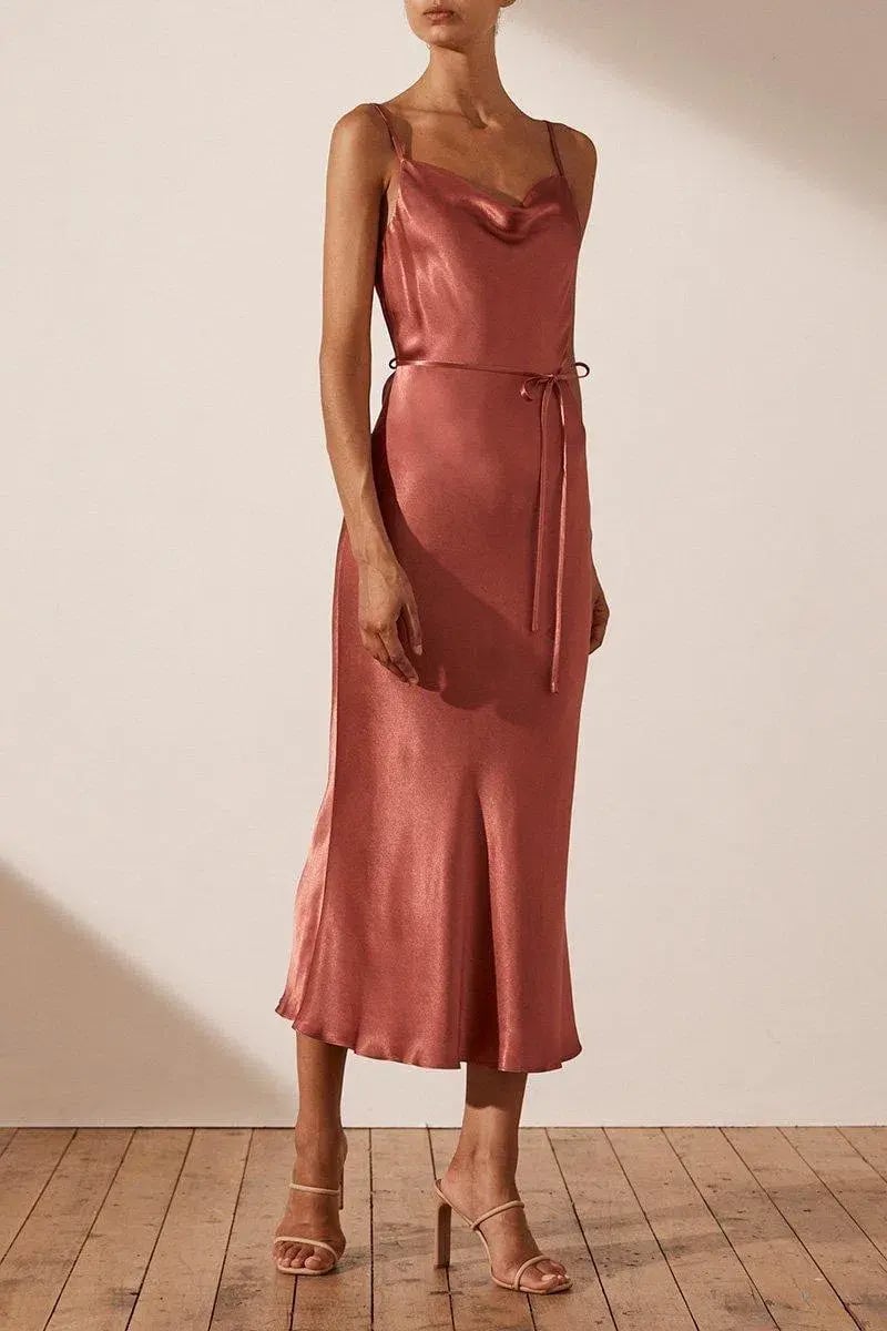 Shona Joy La Lune Bias Cowl Midi Dress Terracotta Size 8 photo 2