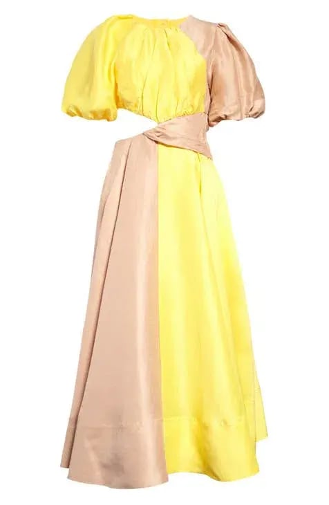 Aje Caliente Two Tone Puff Sleeve Dress Yellow/Nude Size 16 photo 4