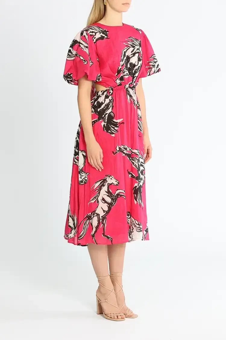 Leo Lin Wild Horses Cut Out Midi Dress in Pink Size 8 photo 2