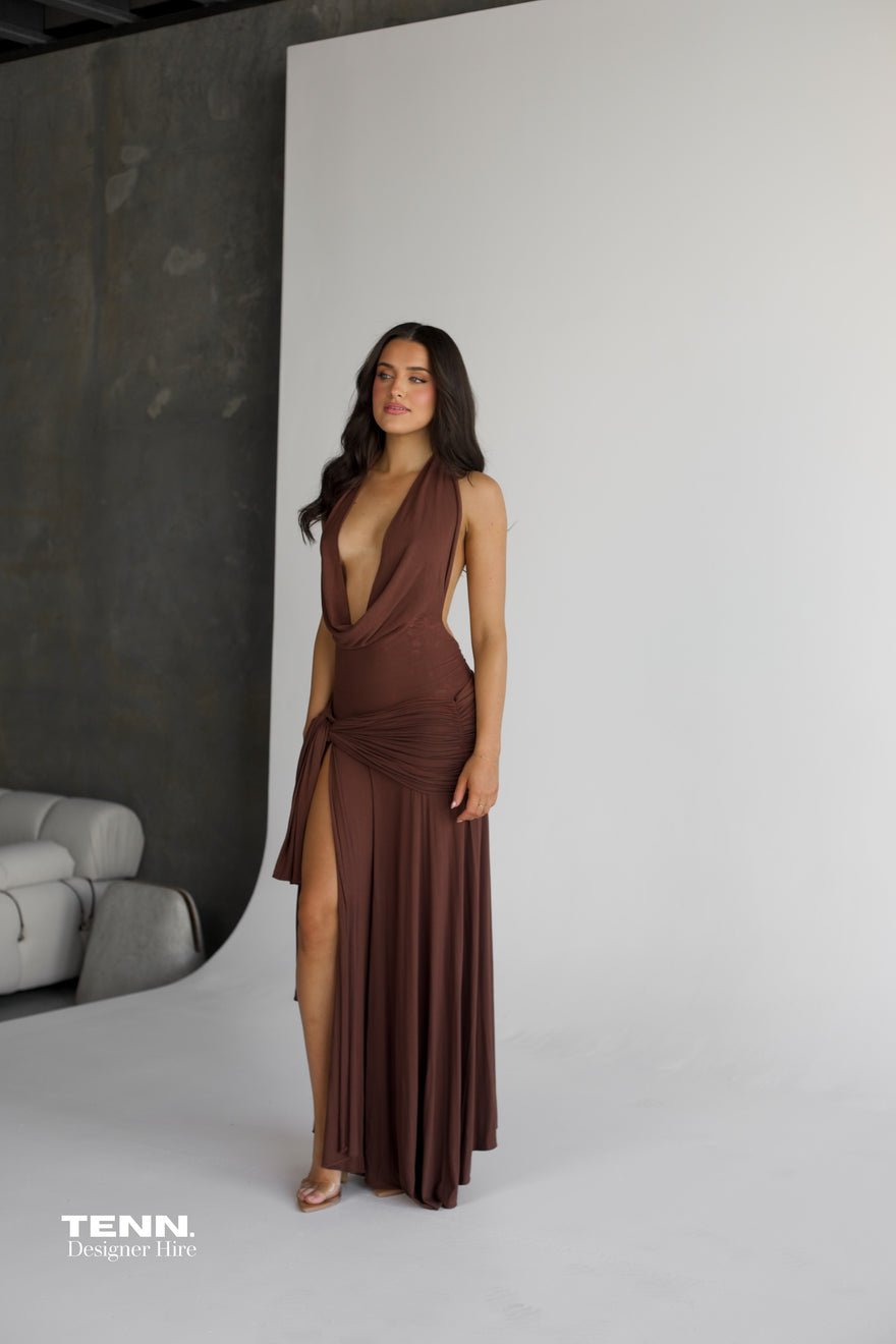 Cherie Attire Evelyn Halter maxi Dress - Brown photo 3