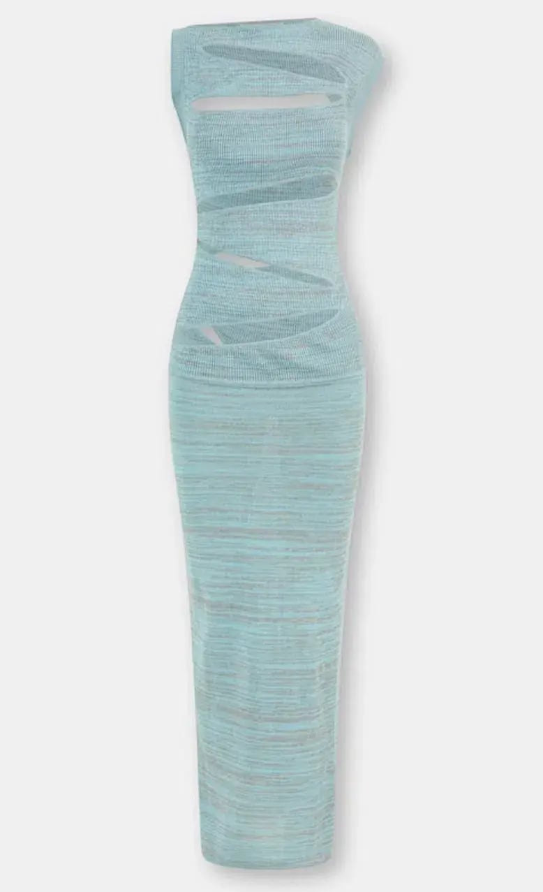 Christopher Esber Slashed Knit Mini Dress Blue Size AU 6 photo 4