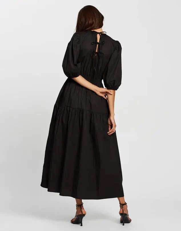 Aere Organic Cotton Poplin Midi Dress Black Size 8 photo 3